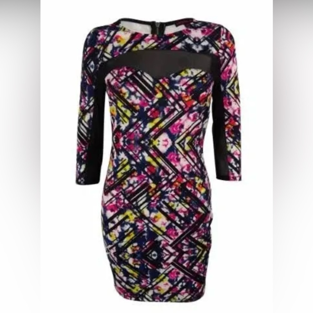 Material Girl Illusion Sheath Dress Junior Women’s XL Artsy Stretch Mesh Sleeve - Picture 2 of 11